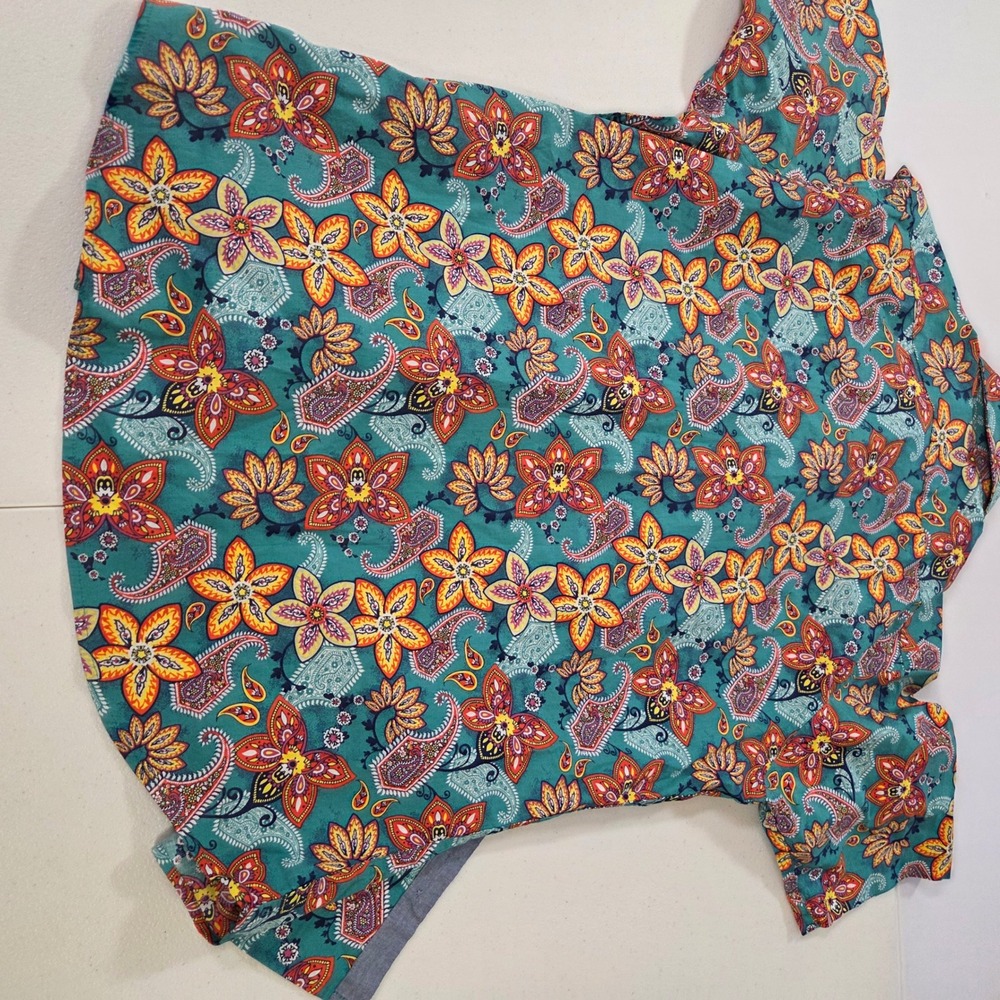 Cremieux Premium Denim Mens Medium Teal Paisley Floral Short Sleeve Button Shirt - Picture 5 of 5